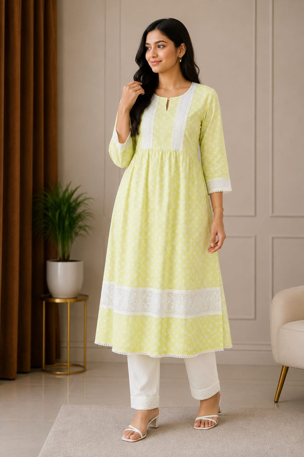Elegant Yellow Printed Women’s Anarkali Kurti
