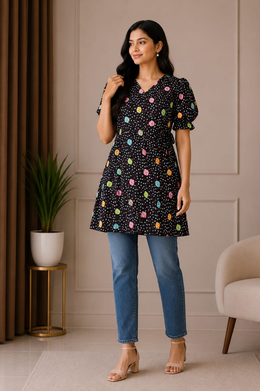 Elegant Black Printed Women’s Flared Kurti