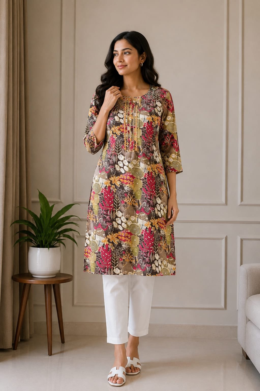 Multicolor Floral Printed A-Line Kurti for Women