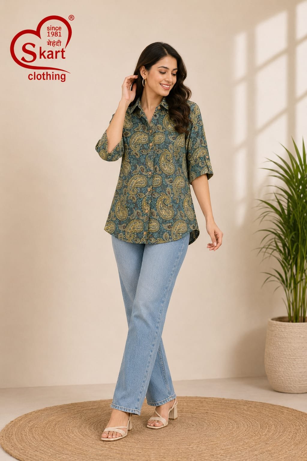 Elegant Teal Paisley Printed Women’s Shirt