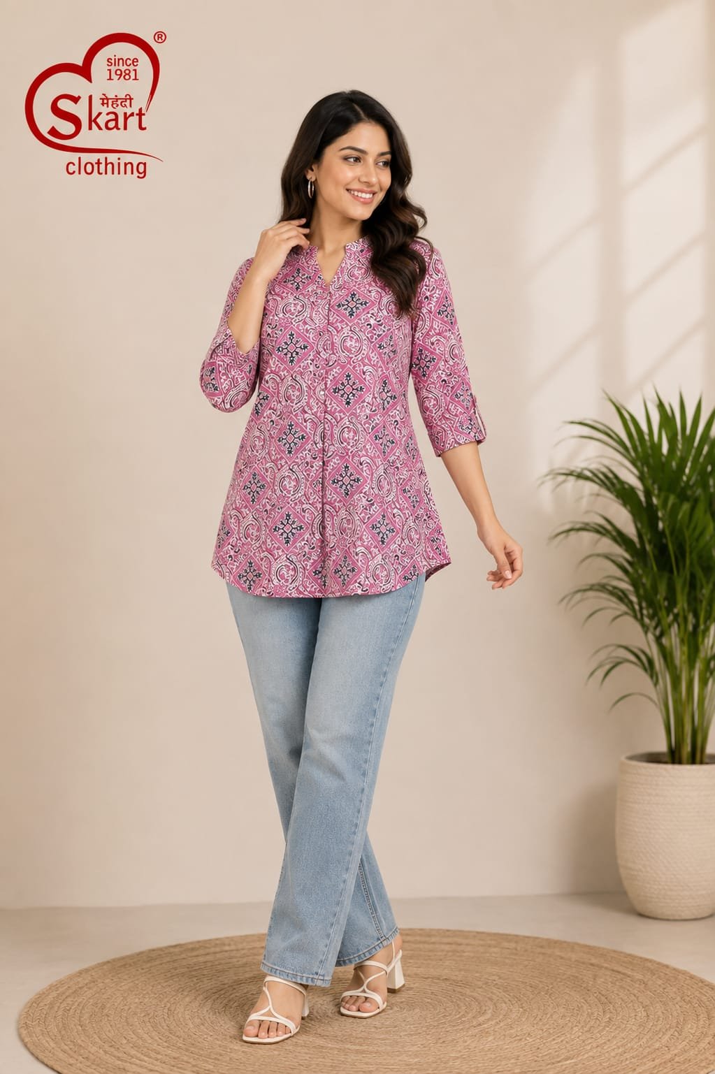 Elegant Pink Printed Women’s Tunic
