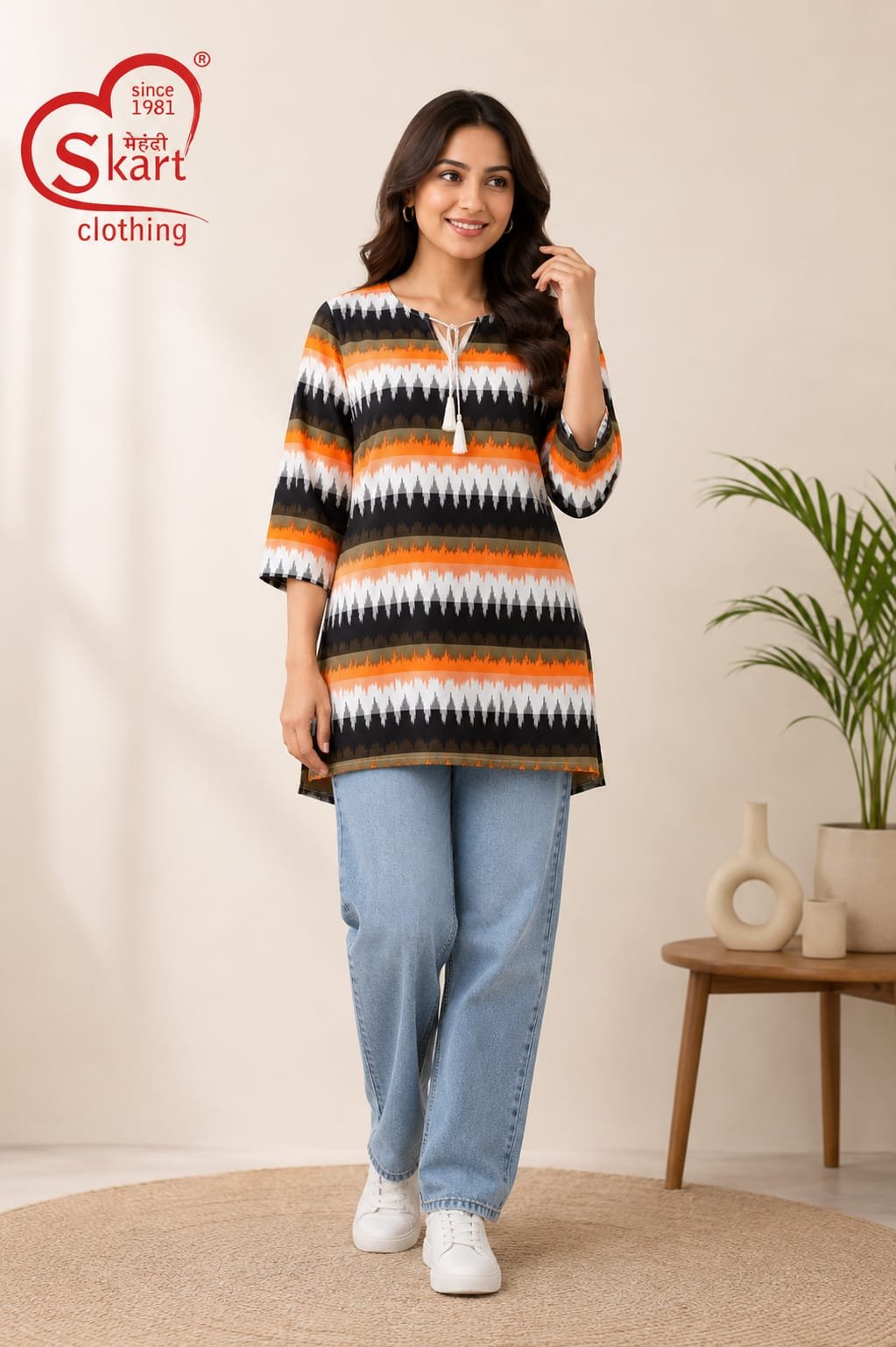 Black & Orange Geometric Printed Women’s Tunic