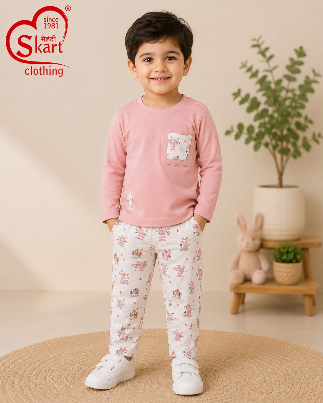 Boy’s Pink Full-Sleeve Printed T-Shirt & Matching Jogger Set