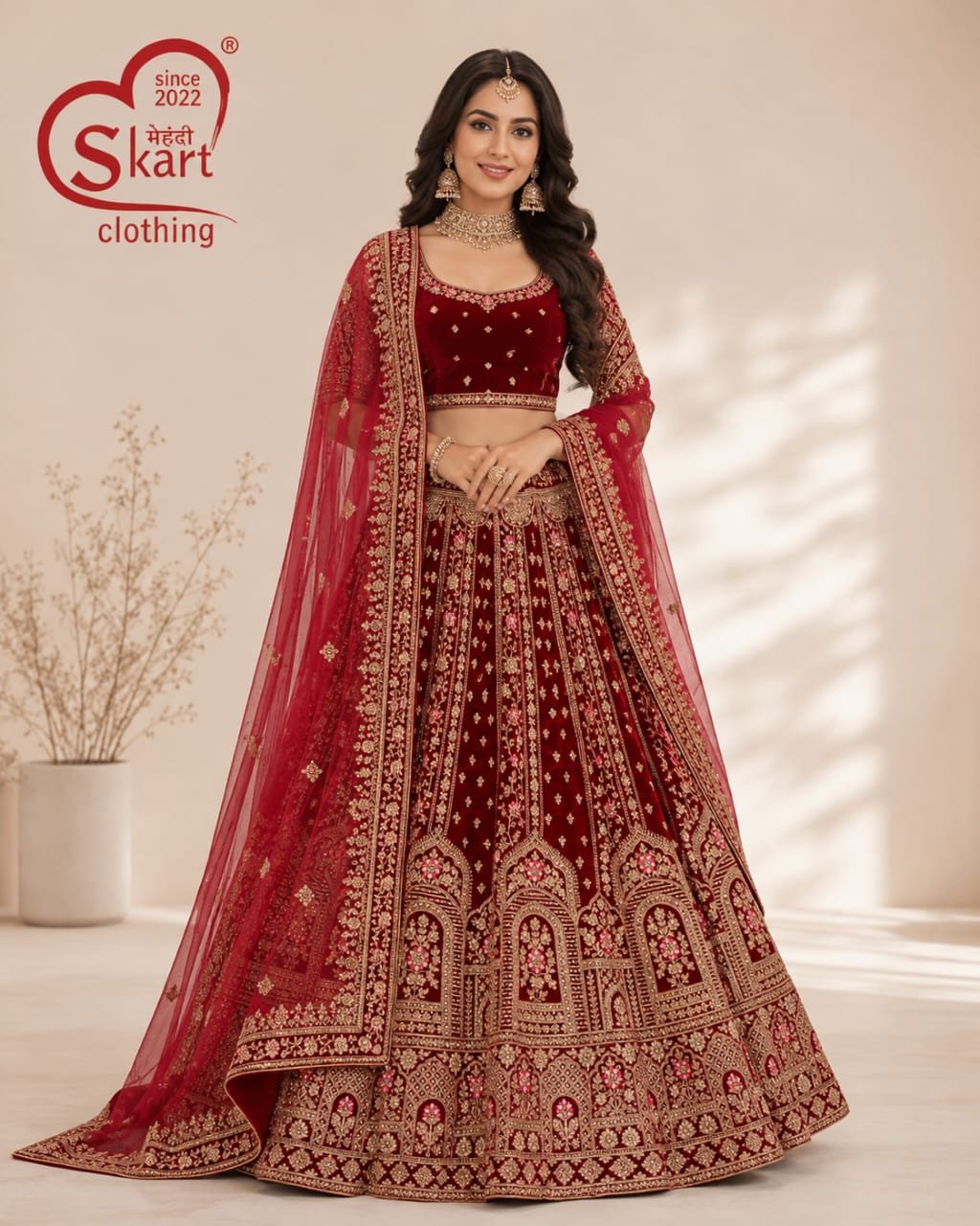 Wine Red Designer Lehenga Choli with Embroidered Dupatta