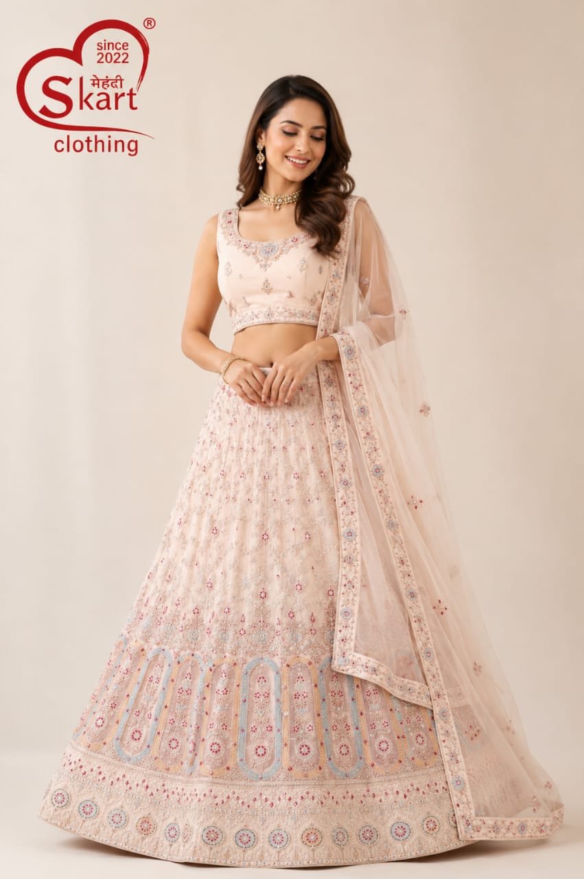 Pastel Peach Embroidered Designer Lehenga Choli with Dupatta