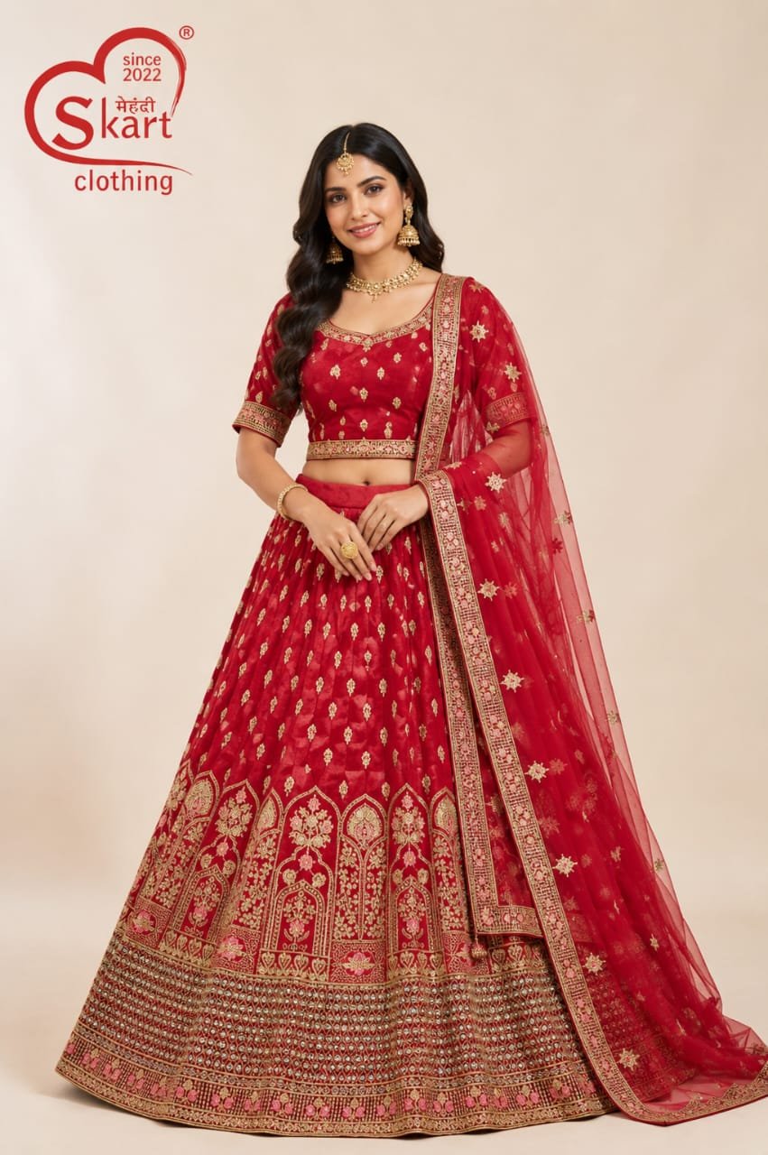 Red Zari Embroidered Designer Lehenga Choli with Dupatta