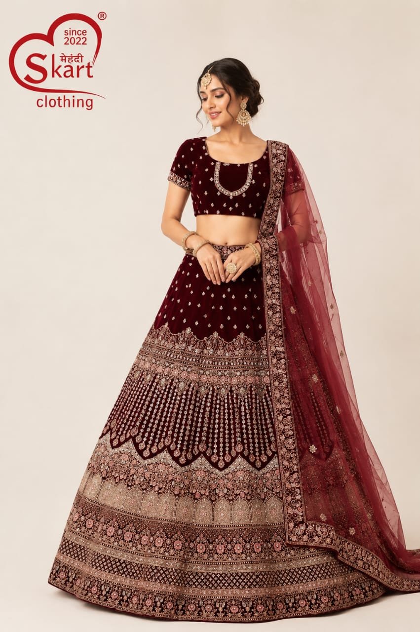 Wine Maroon Embroidered Designer Lehenga Choli with Dupatta
