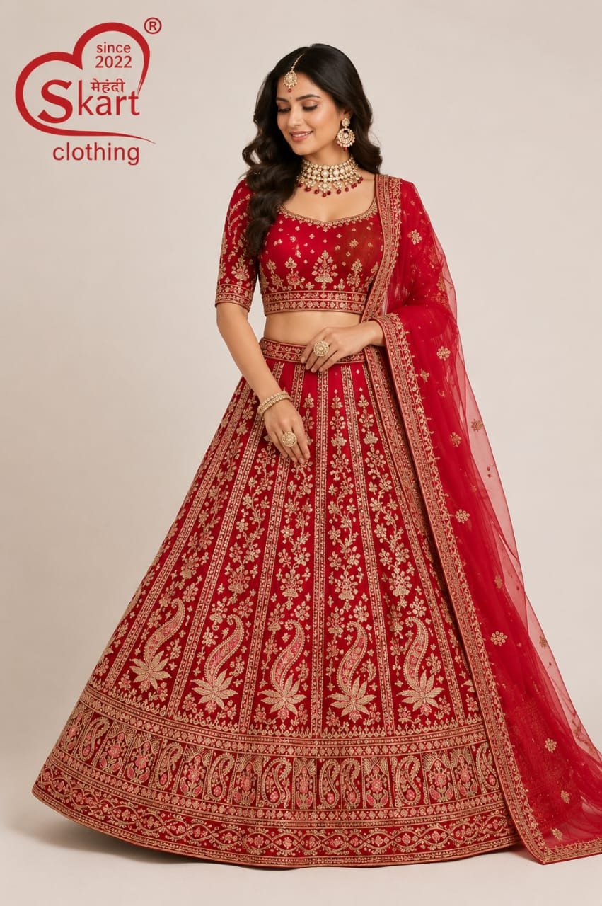 Red Bridal Embroidered Lehenga Choli with Dupatta