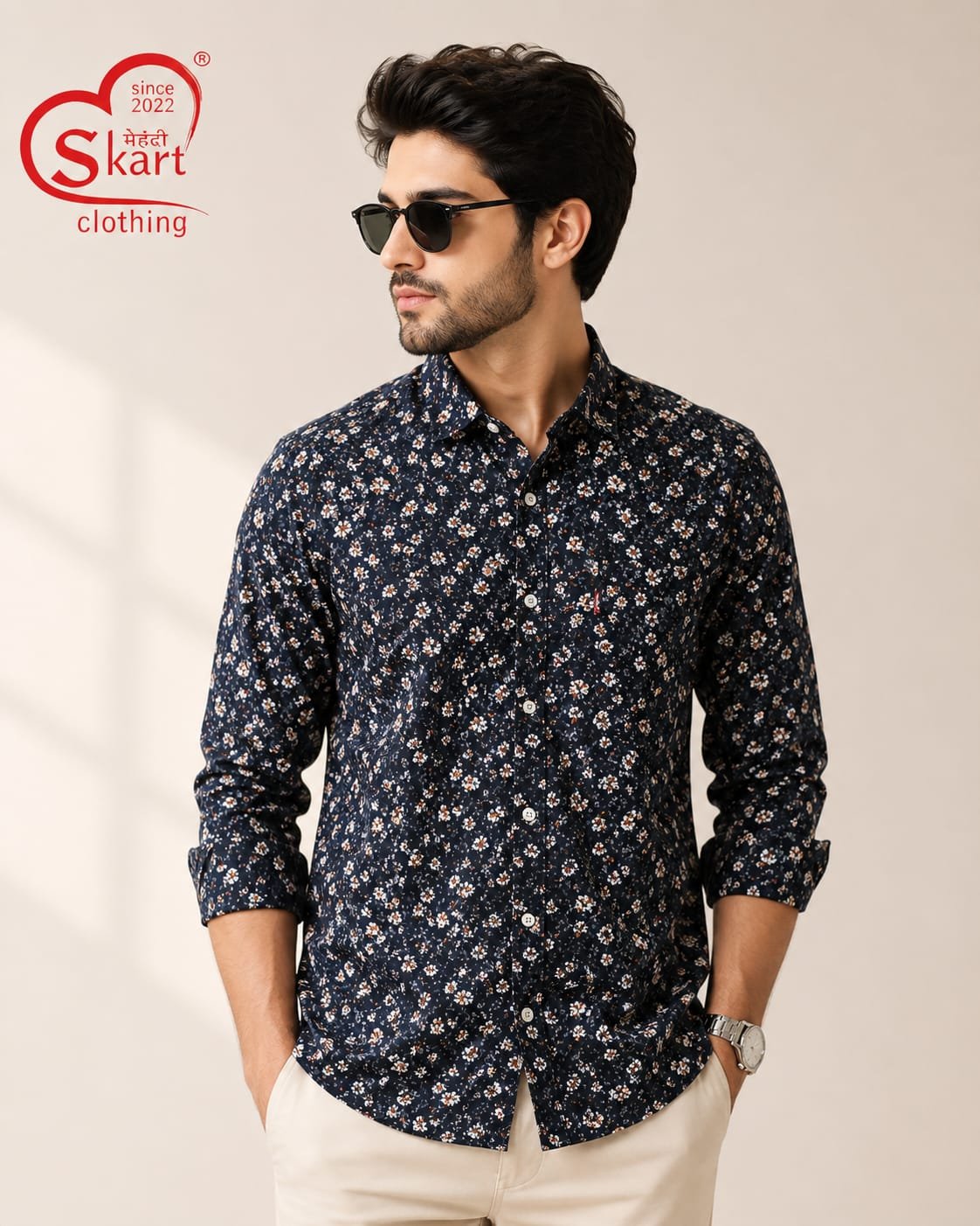 Levi's Men Navy Blue Floral Printed Casual Shirt