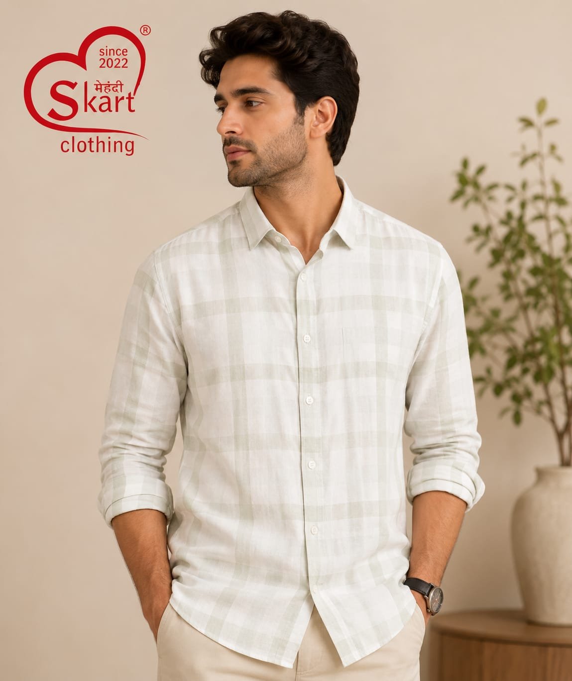 Rare Rabbit Men White & Light Grey Checkered Full Sleeve Shirt