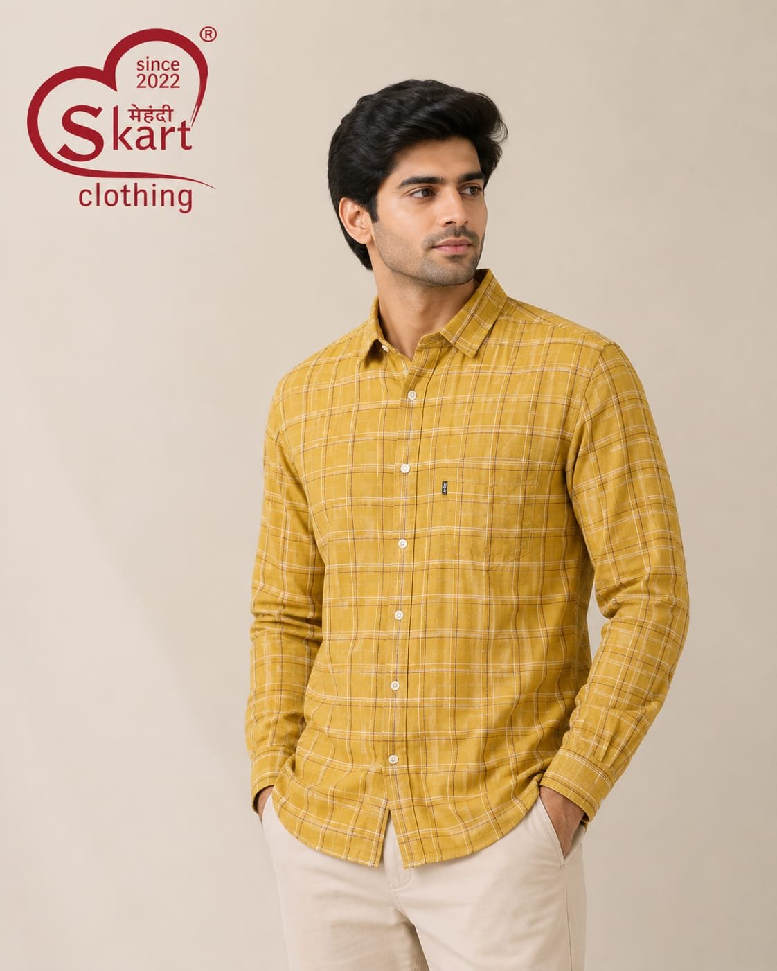 Levi's Men Mustard Yellow Checkered Casual Shirt