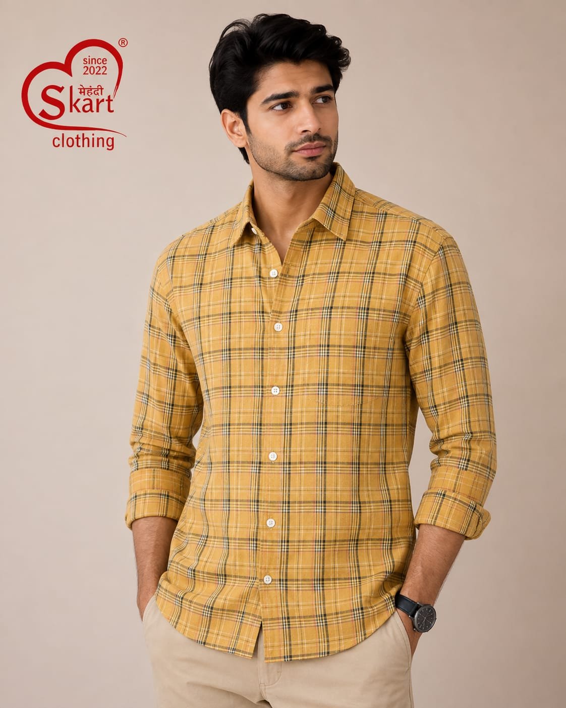 Levi's Men Mustard Yellow Checked Casual Shirt