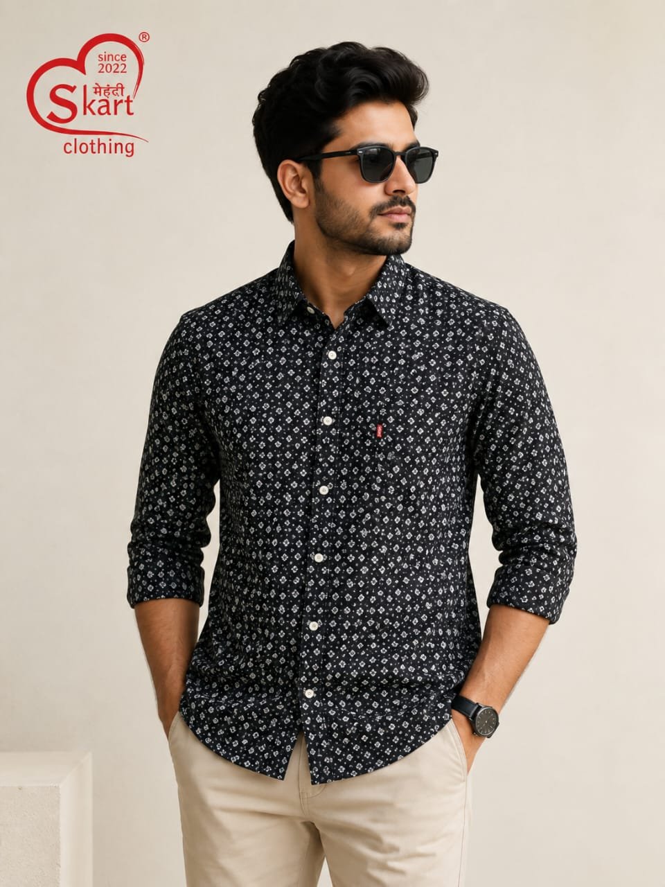 Classic Black Printed Casual Shirt for Men