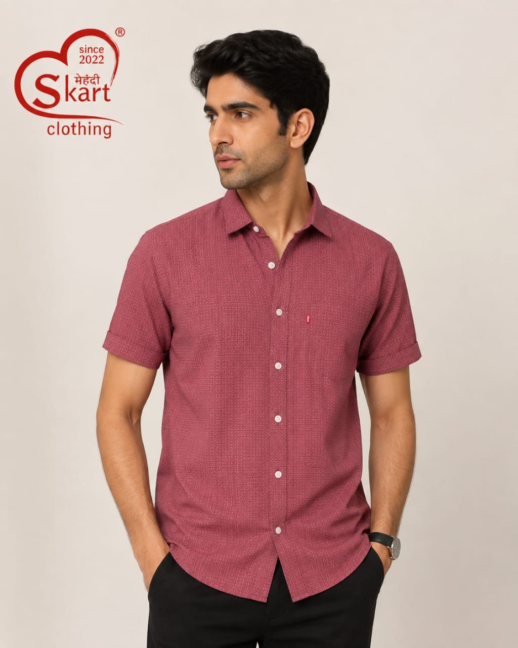 Maroon Printed Half Sleeve Casual Shirt for Men