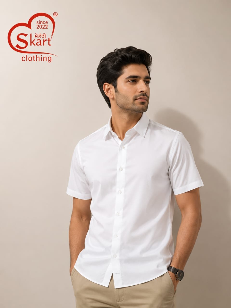 Classic White Solid Half Sleeve Shirt for Men