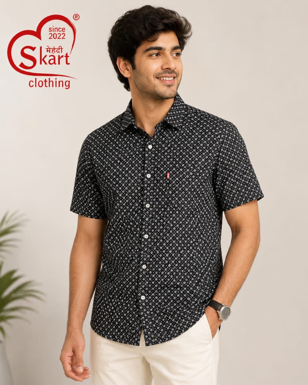 Levis Black & White Printed Half Sleeve Shirt for Men