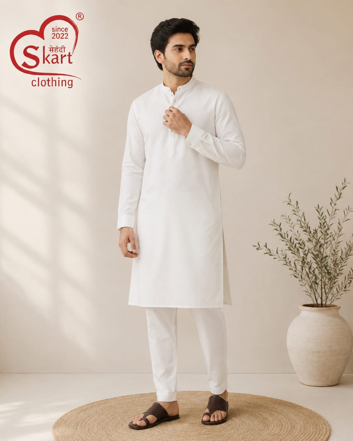 Men's White Plain Kurta – Classic Full Sleeve Ethnic Wear