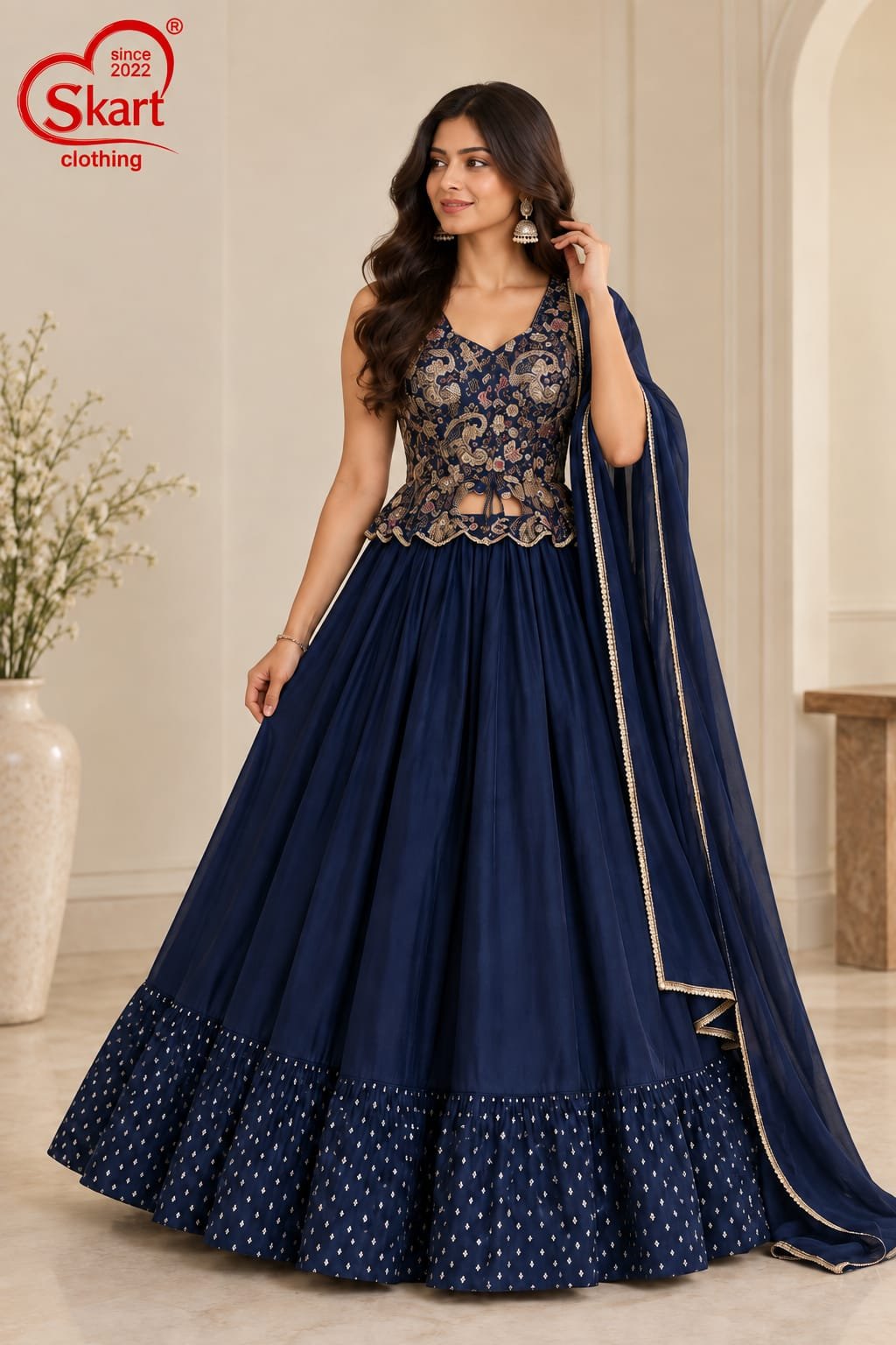 Blue Embroidered lahenga