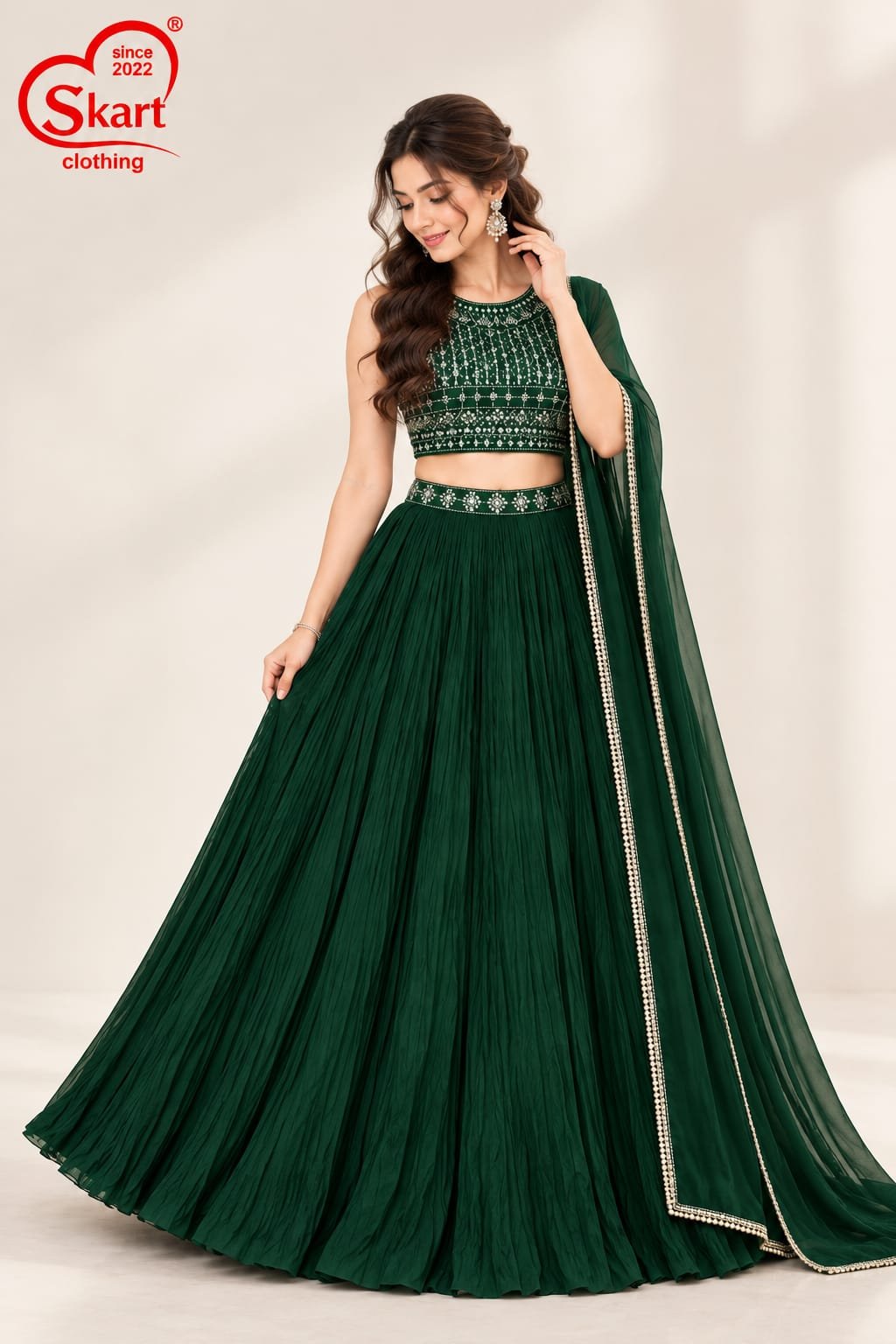 Women's Embroidered Crop Top Lehenga Set with Dupatta – Premium Festive & Party Wear