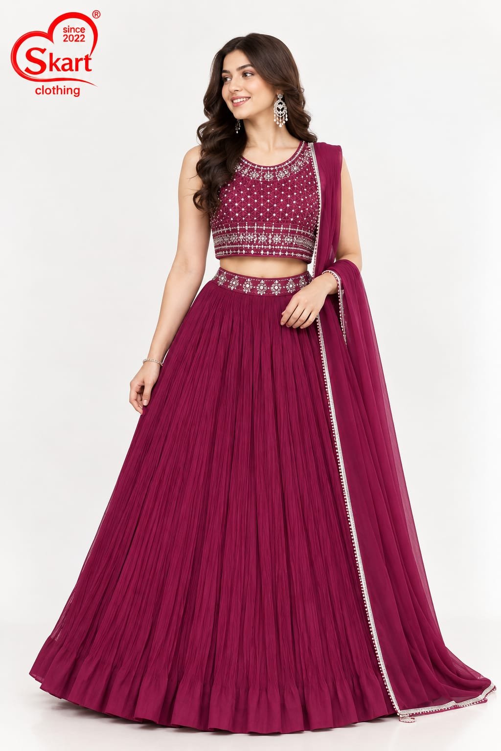 Women's Embroidered Crop Top Lehenga Set with Dupatta – Designer Festive & Wedding Wear