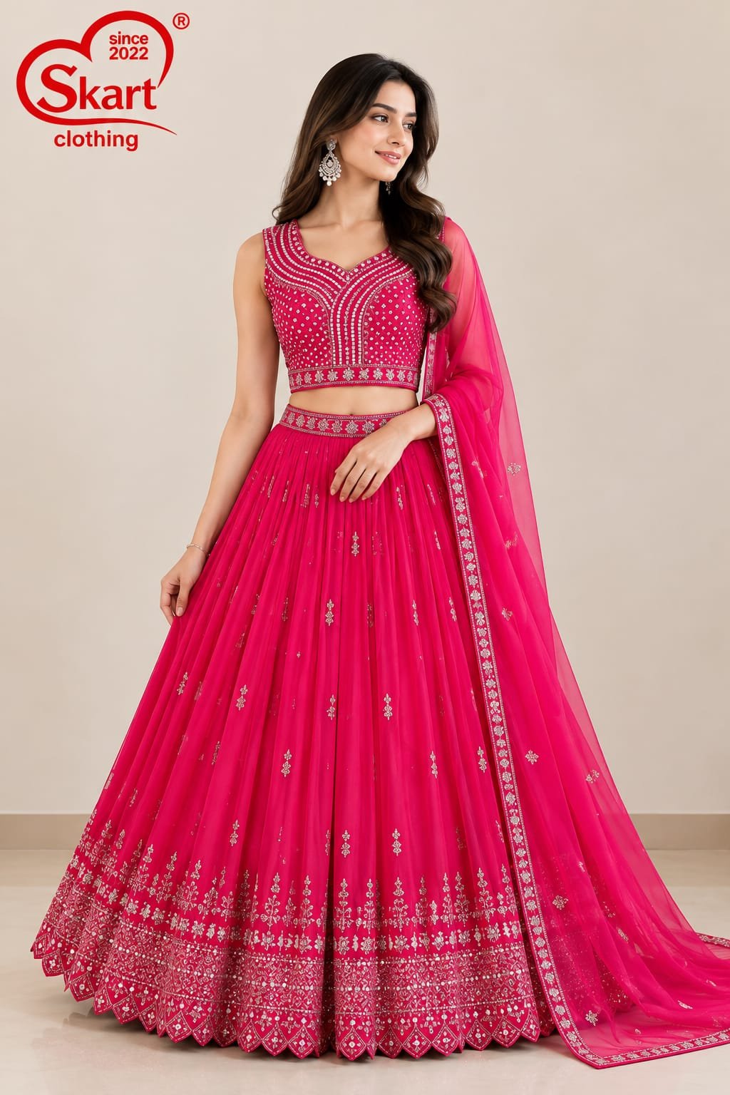 Women's Embroidered Crop Top Lehenga Set with Dupatta – Premium Wedding & Festive Wear