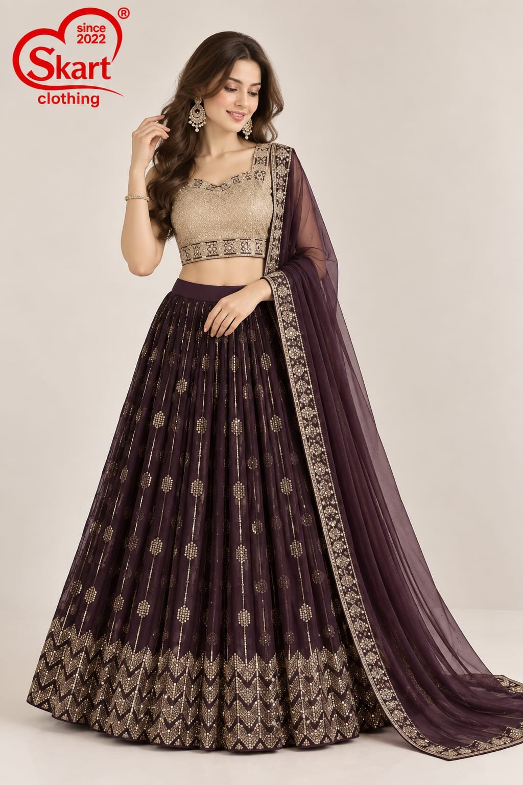 Women's Navy Blue Embroidered Crop Top Lehenga Set with Designer Dupatta – Premium Festive & Wedding Wear